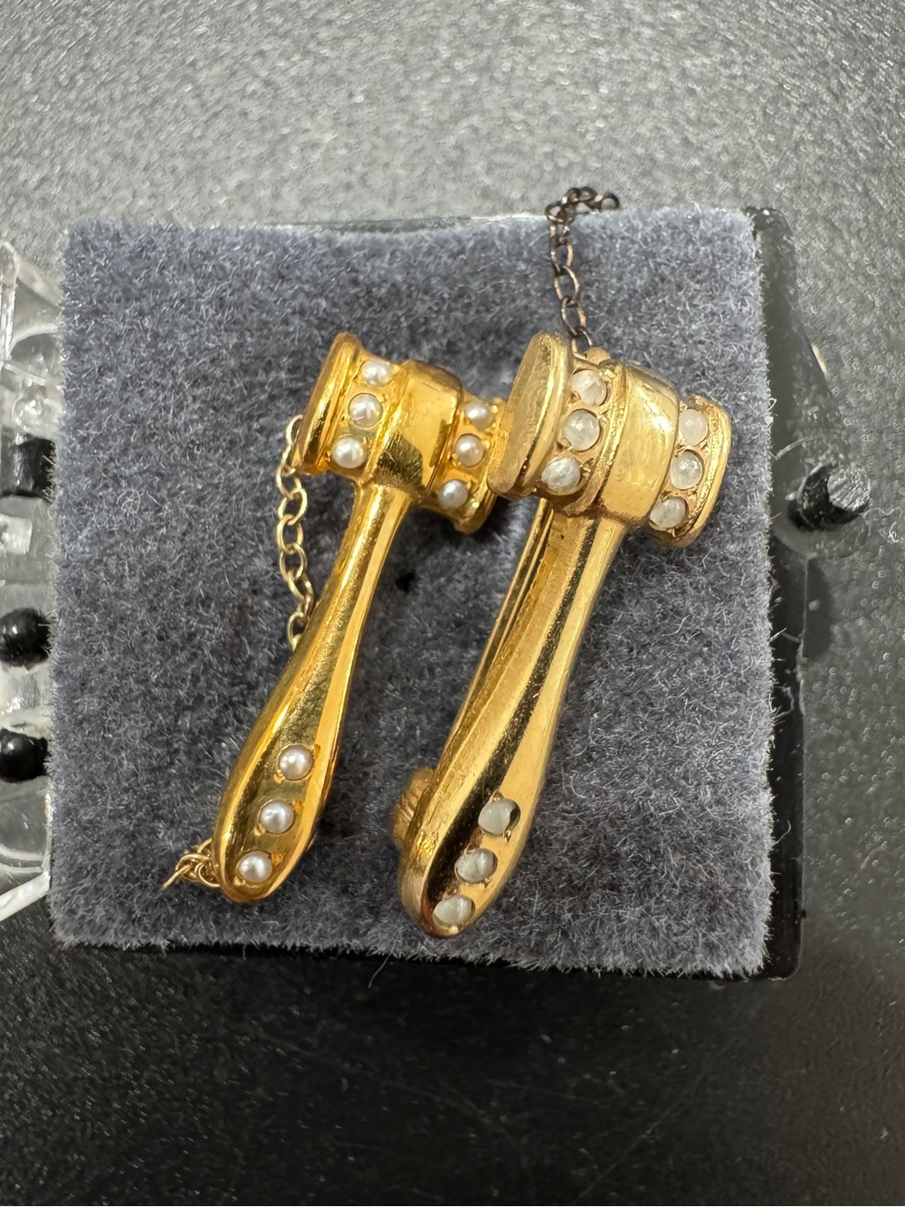 10K Gold Gavel Pin with Seed Pearls Pin